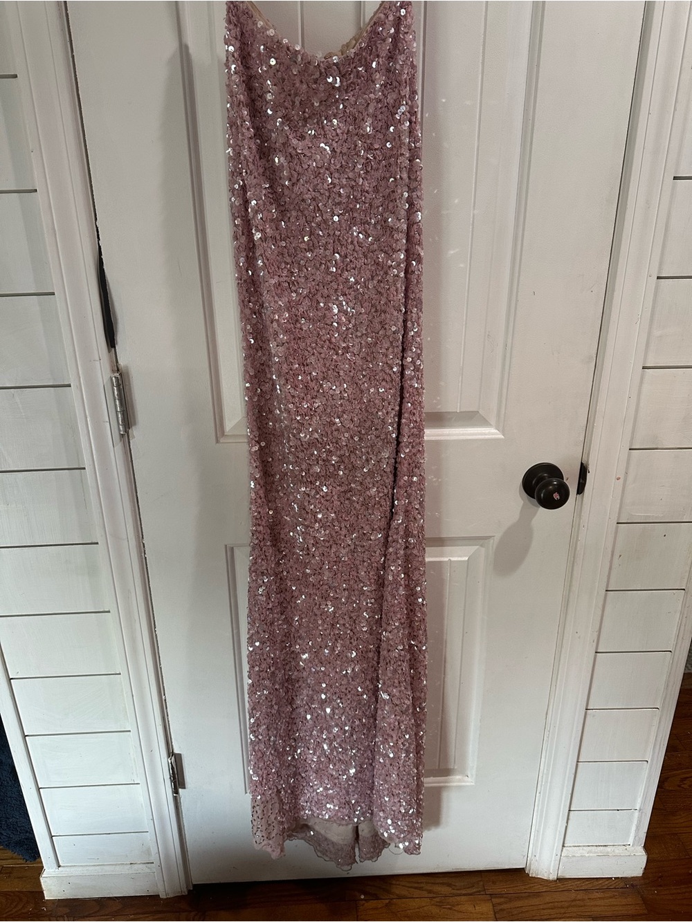 Sherri Hill Blush Pink Strapless Sequin Column Gown - Picture 9 of 13